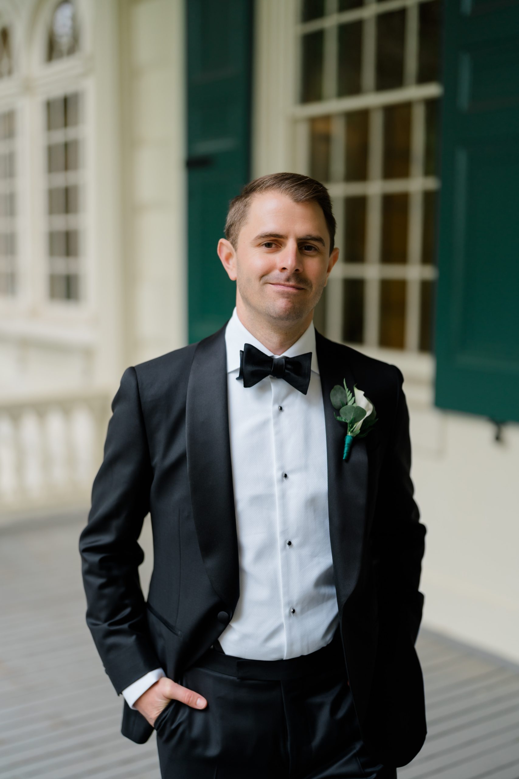 A photograph of Mark Murray, a living liver donor, in a tuxedo on his wedding day.